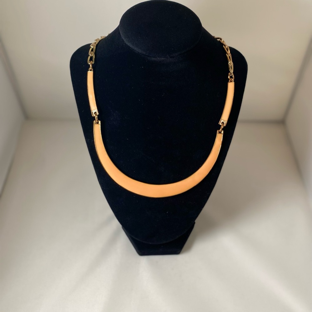 Elegant Gold and Peach Enamel Necklace
